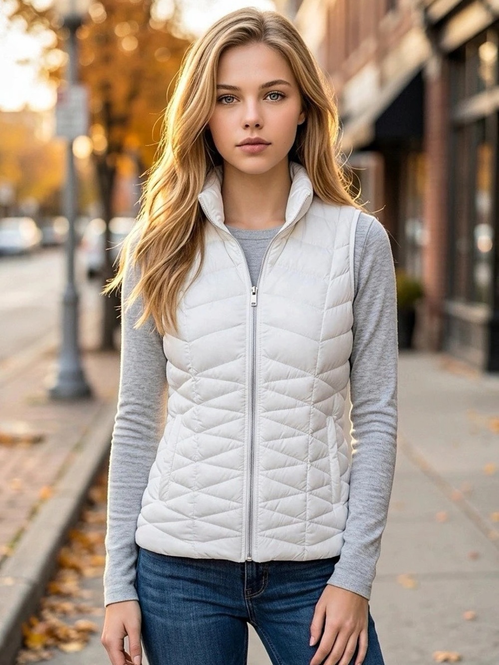 Tangerine Quilted Down Puffer Vest in White Small